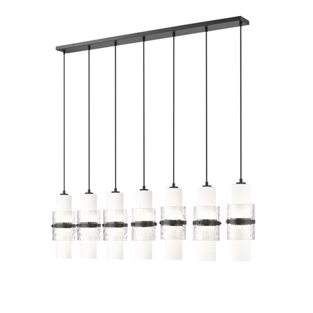 Z-Lite Cayden Linear Chandelier, 7-Light, 4.75in W x 54in L x 16.75in H, Matte Black/Clear, Etched Opal 1946P-7L-MB